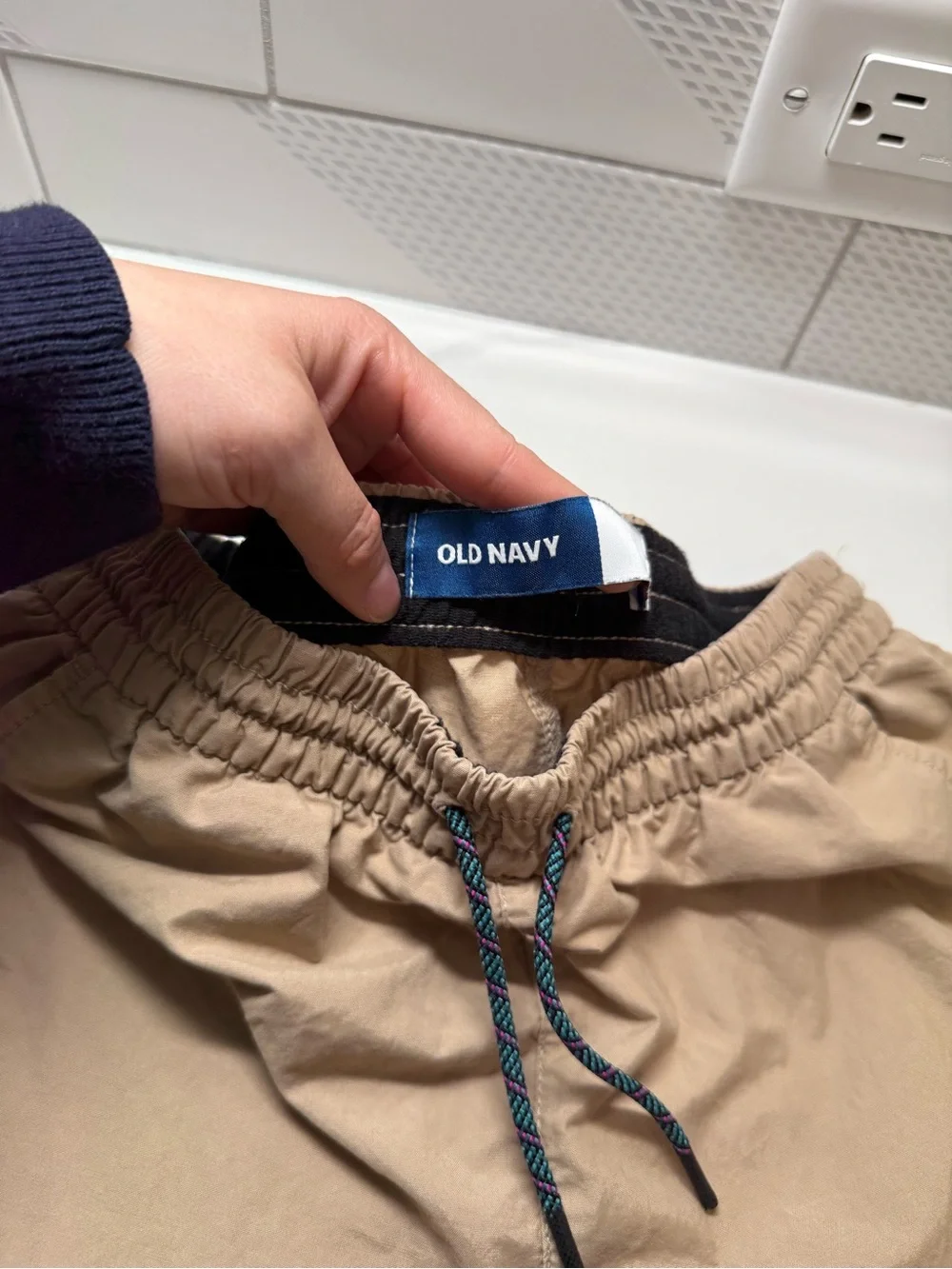 Old Navy Tan Cargo Shorts with Black Zippers